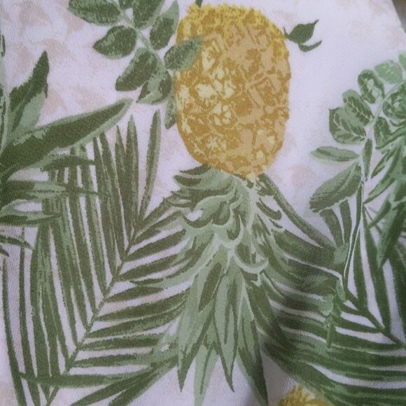 Skies Are Blue lined halter top blouse, green palm & pineapple design S - Picture 4 of 7